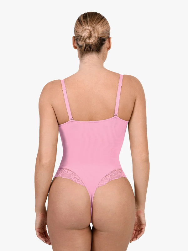 Body modellante con perizoma e scollo a V profondo in pizzo Shapewear