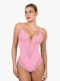 Body modellante con perizoma e scollo a V profondo in pizzo Shapewear