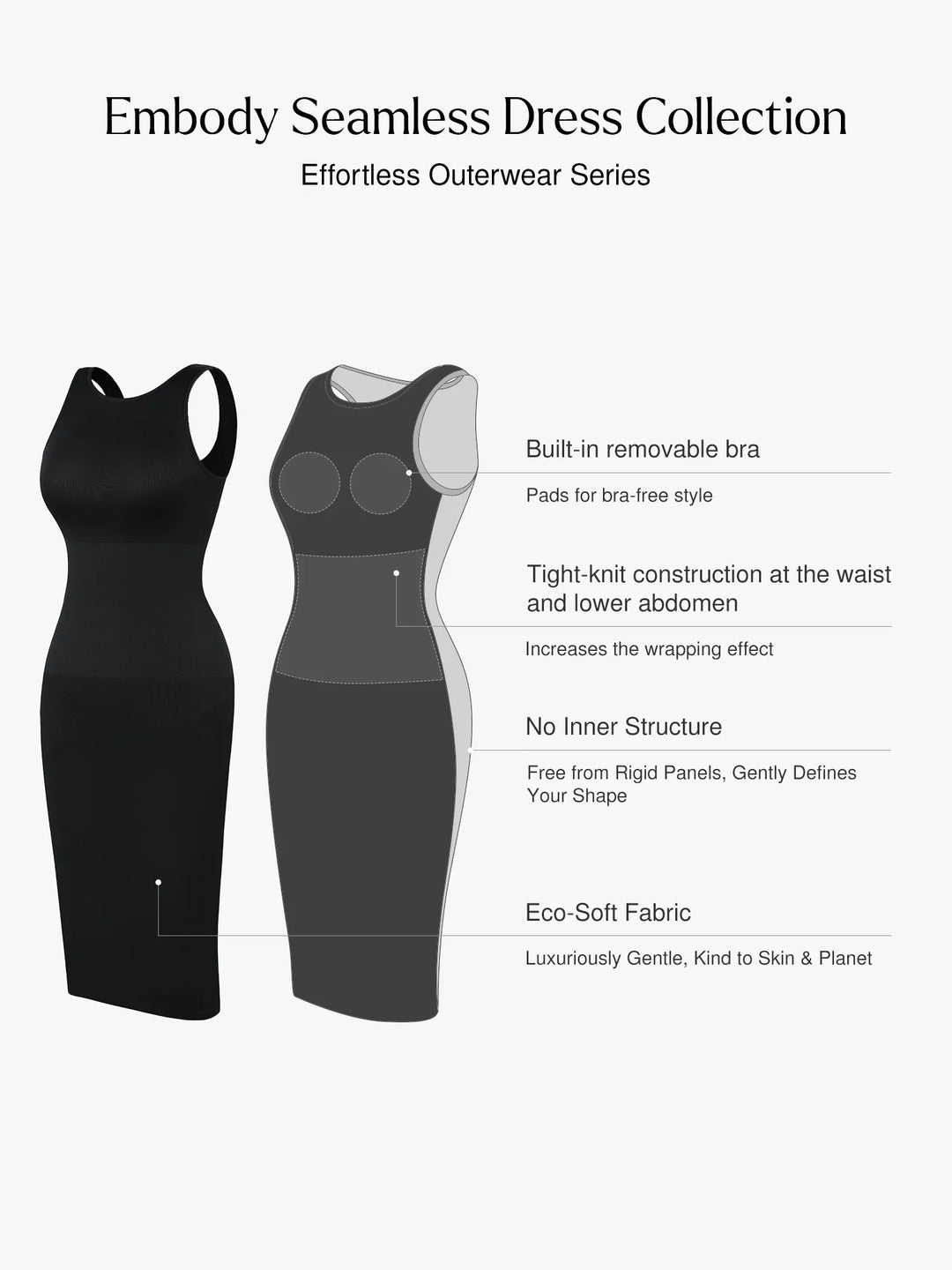 Shapewear Midikleid mit tiefem V-Ausschnitt und Bauchkontrolle