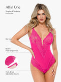 Body modellante con perizoma e scollo a V profondo in pizzo Shapewear