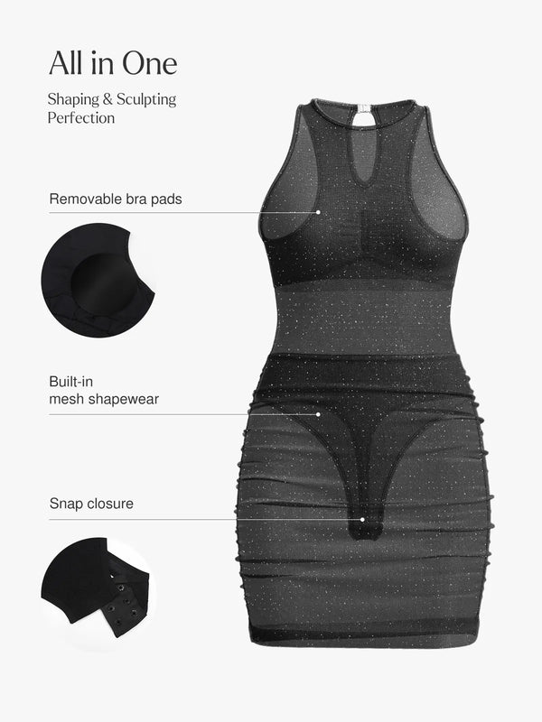 Nahtloses, figurformendes Shapewear-Minikleid in Metallic