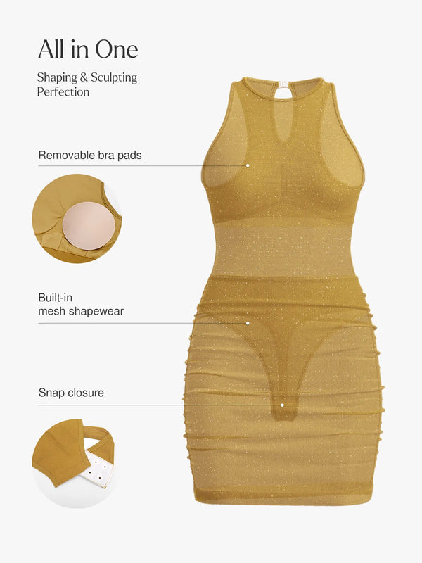 Nahtloses, figurformendes Shapewear-Minikleid in Metallic