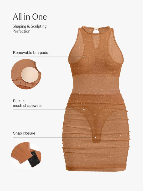 Nahtloses, figurformendes Shapewear-Minikleid in Metallic
