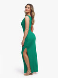 Shapewear Solid Cowl Neck Ruched Sculpting Maxi Dress