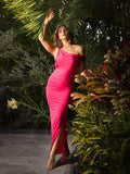 Shapewear Solid Cowl Neck Ruched Sculpting Maxi Dress