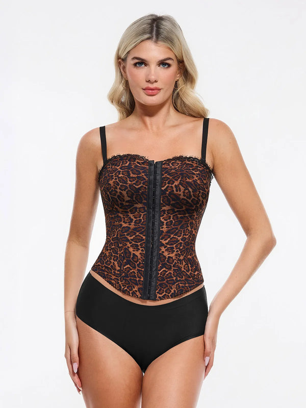 Popilush X Angela Shapewear Leopard Mesh Detachable Strap Sculpting Corset Top