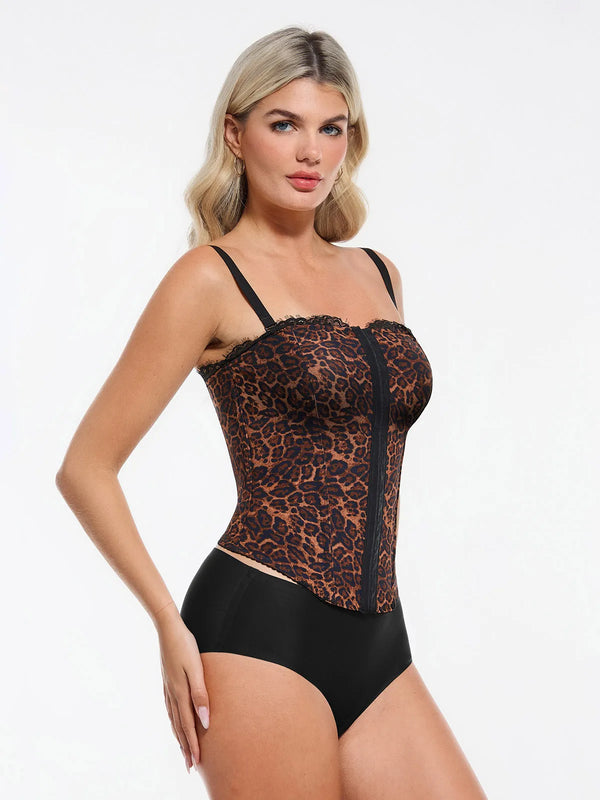 Popilush X Angela Shapewear Leopard Mesh Detachable Strap Sculpting Corset Top