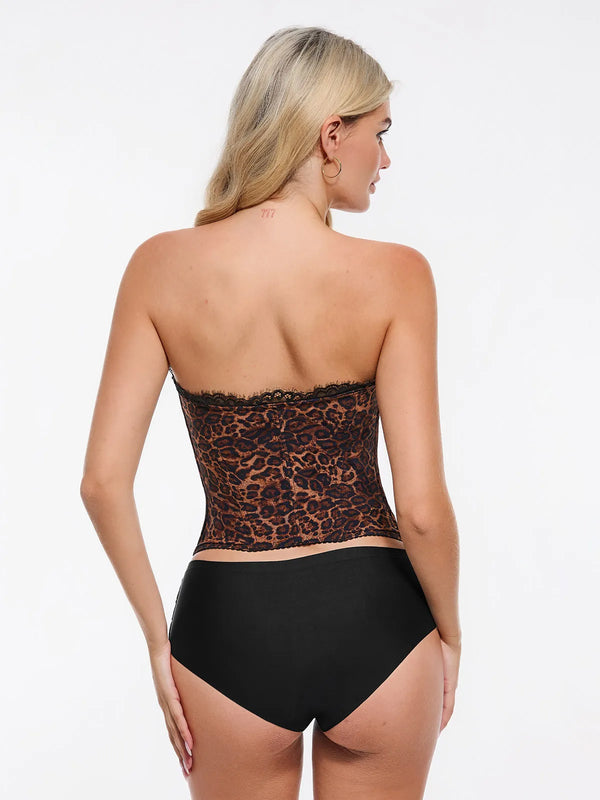 Popilush X Angela Shapewear Leopard Mesh Detachable Strap Sculpting Corset Top