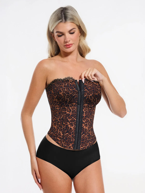 Popilush X Angela Shapewear Leopard Mesh Detachable Strap Sculpting Corset Top