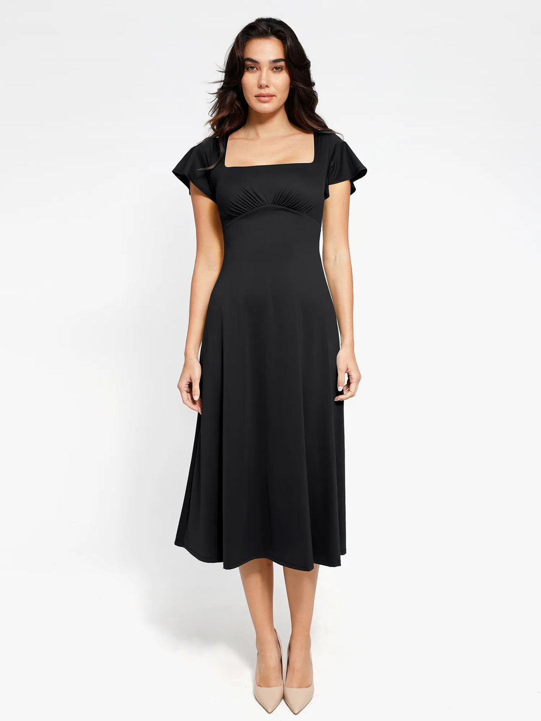 Abito midi modellante a trapezio con maniche a palloncino Shapewear