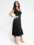 Abito midi modellante a trapezio con maniche a palloncino Shapewear