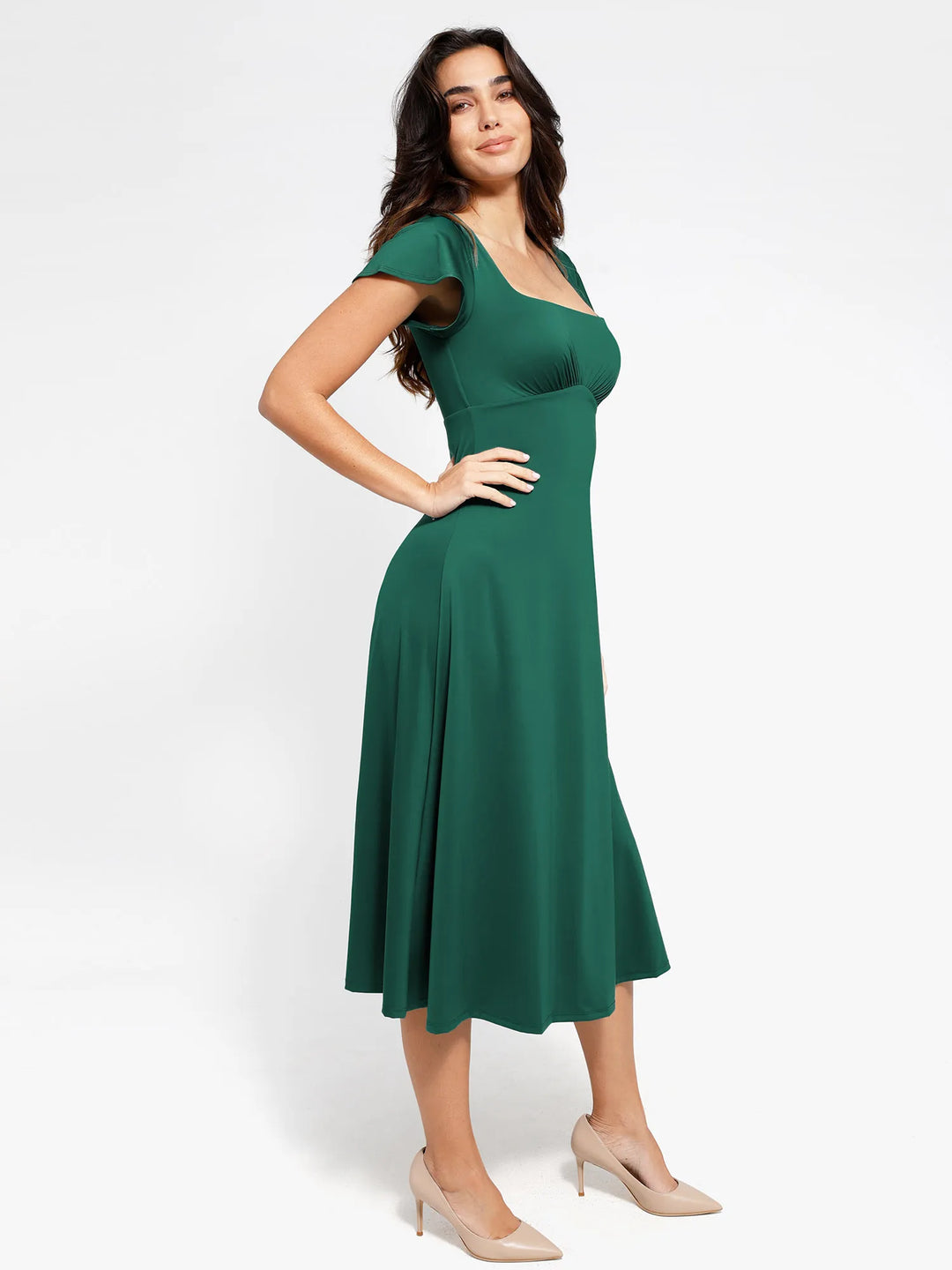 Abito midi modellante a trapezio con maniche a palloncino Shapewear