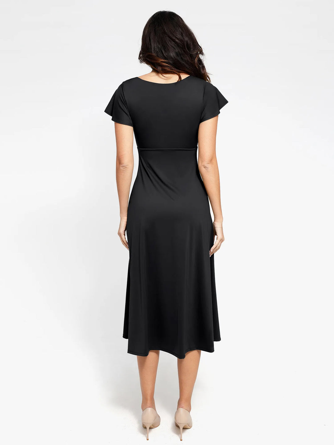 Abito midi modellante a trapezio con maniche a palloncino Shapewear