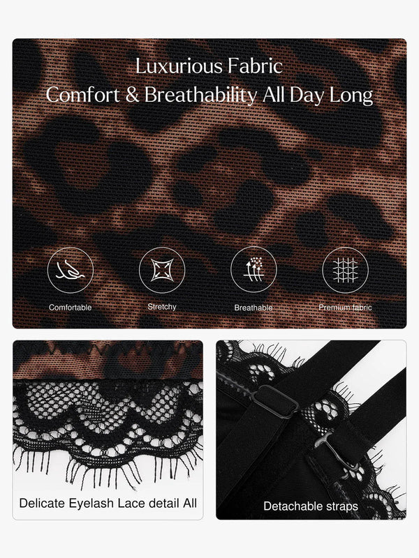 Popilush X Angela Shapewear Leopard Mesh Detachable Strap Sculpting Corset Top