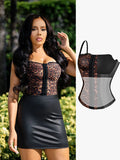 Popilush X Angela Shapewear Leopard Mesh Detachable Strap Sculpting Corset Top