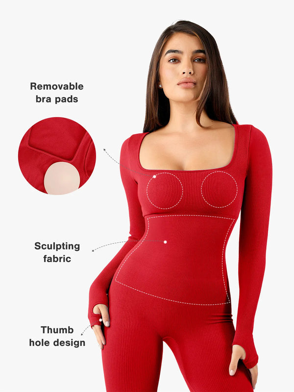 Nahtloser Shapewear-Overall mit Daumenloch und langen Ärmeln