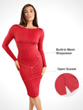 Abito midi modellante con scollo a barca e maniche lunghe Shapewear