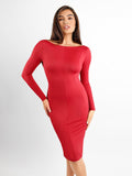 Abito midi modellante con scollo a barca e maniche lunghe Shapewear