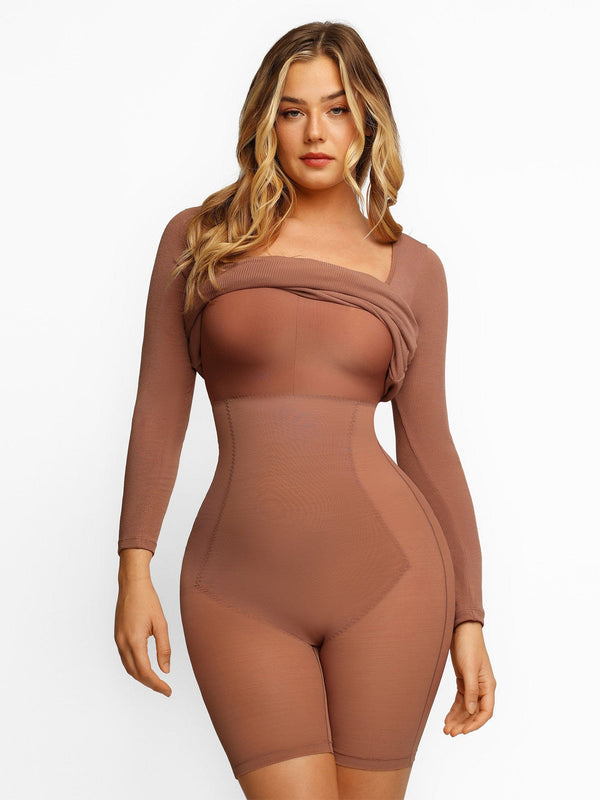 Abito lungo snellente in modal con scollo quadrato e maniche lunghe Shapewear