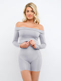 Mini abito aderente con maniche lunghe e spalle scoperte Shapewear