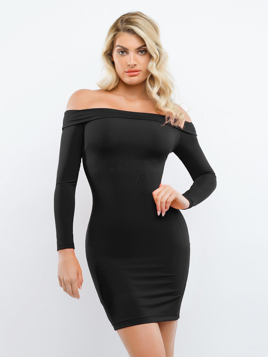 Shapewear Long Sleeve Off-the-Shoulder Bodycon Mini Dress Popilush EU Shapewear Long Sleeve Off-the-Shoulder Bodycon Mini Dress Popilush EU