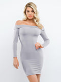 Mini abito aderente con maniche lunghe e spalle scoperte Shapewear