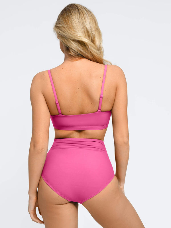 Completo bikini modellante con top e slip arricciati e modellanti