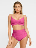 Completo bikini modellante con top e slip arricciati e modellanti