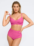 Completo bikini modellante con top e slip arricciati e modellanti
