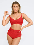 Completo bikini modellante con top e slip arricciati e modellanti