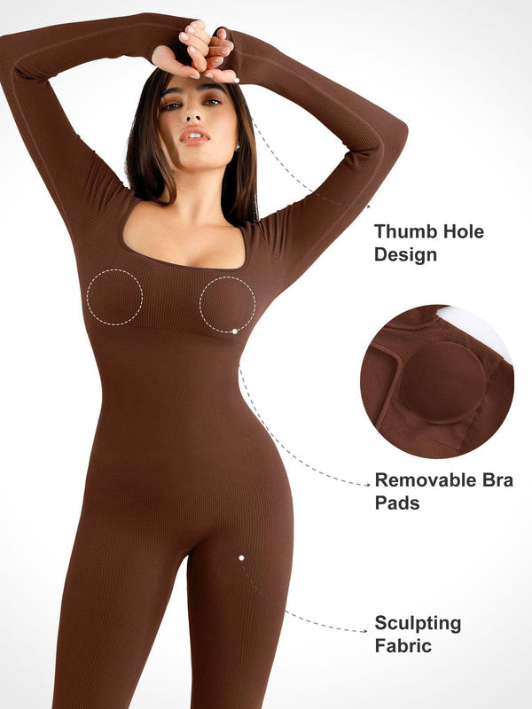 Nahtloser Shapewear-Overall mit Daumenloch und langen Ärmeln