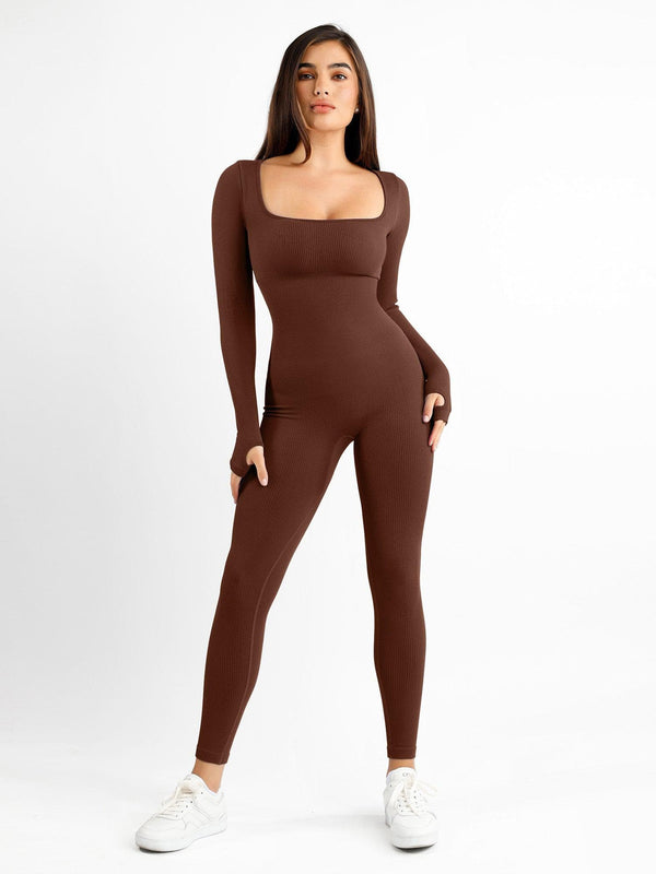 Nahtloser Shapewear-Overall mit Daumenloch und langen Ärmeln