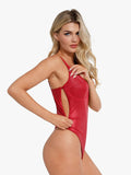 Body con corsetto modellante a V con scollo a V in similpelle