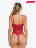 Body con corsetto modellante a V con scollo a V in similpelle
