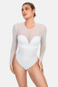 Shapewear-Bodysuit aus Illusionsnetz mit langen Ärmeln und Bauchkontrolle
