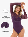 Shapewear-Bodysuit aus Illusionsnetz mit langen Ärmeln und Bauchkontrolle