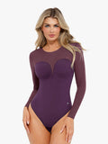 Shapewear-Bodysuit aus Illusionsnetz mit langen Ärmeln und Bauchkontrolle