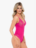 Body modellante con perizoma e scollo a V profondo in pizzo Shapewear