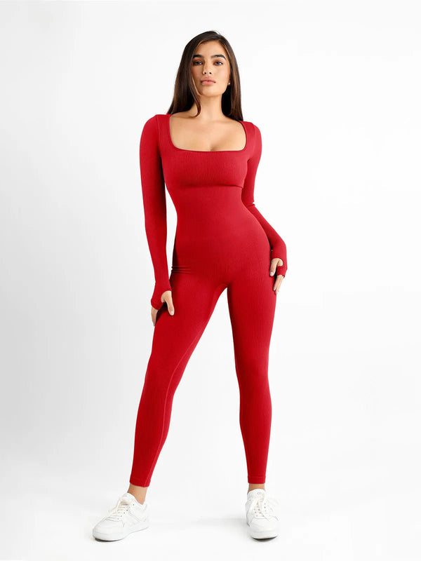Nahtloser Shapewear-Overall mit Daumenloch und langen Ärmeln