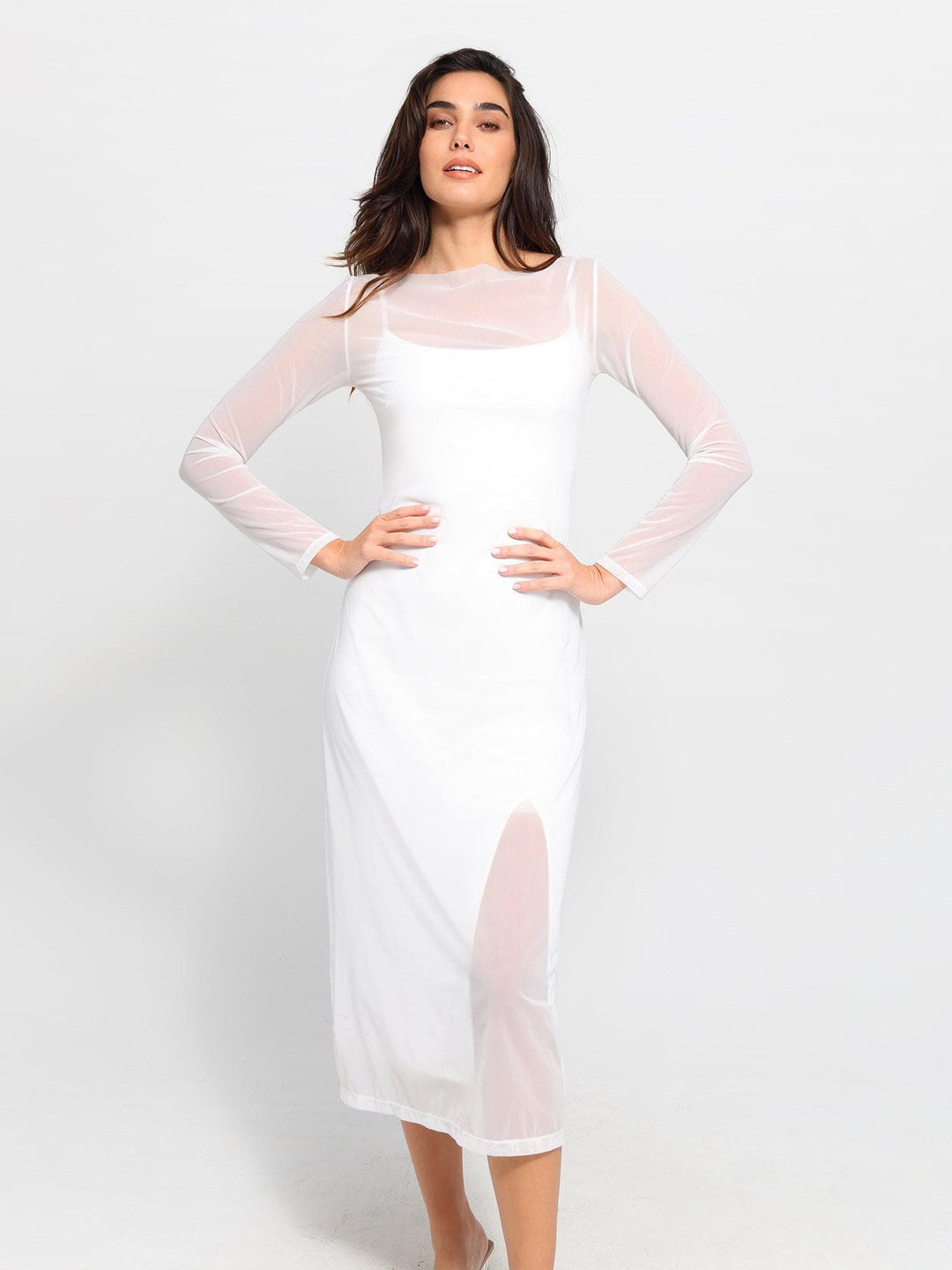 Shapewear Slimming Midi Dress and Sheer Mesh Overlay Set – Popilush EU Shapewear Slimming Midi Dress and Sheer Mesh Overlay Set – Popilush EU