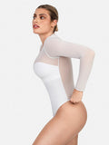 Shapewear-Bodysuit aus Illusionsnetz mit langen Ärmeln und Bauchkontrolle