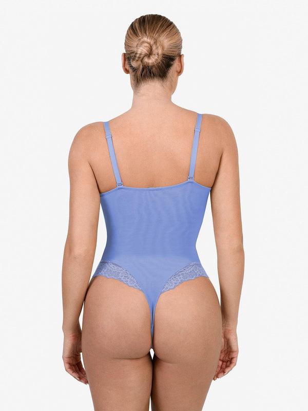 Body modellante con perizoma e scollo a V profondo in pizzo Shapewear