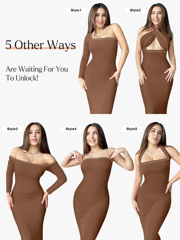 Abito lungo snellente in modal con scollo quadrato e maniche lunghe Shapewear