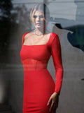 Popilush® Formal Bodycon Party Cocktail Casual Gown Winter The Shapewear Dress Sculpting Long Sleeve Mesh Midi