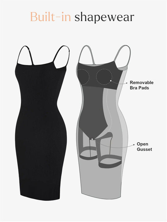 Popilush? Shaping Slip Dress Built-In Shapewear Slip Midi Lounge Dress