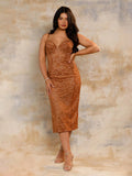 Popilush® Formal Bodycon Party Summer Cocktail Gown The Shapewear Dress V-Neck Slip Lace Midi